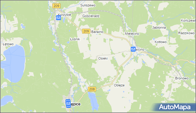 mapa Osieki gmina Kępice, Osieki gmina Kępice na mapie Targeo