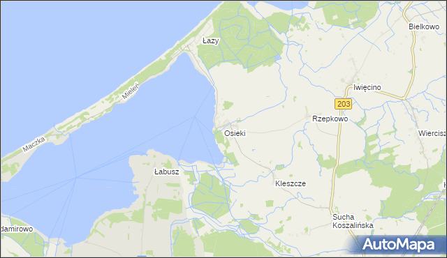 mapa Osieki gmina Sianów, Osieki gmina Sianów na mapie Targeo