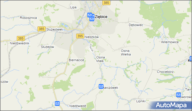 mapa Osina Mała gmina Ziębice, Osina Mała gmina Ziębice na mapie Targeo