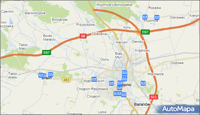 mapa Osiny gmina Kępno, Osiny gmina Kępno na mapie Targeo