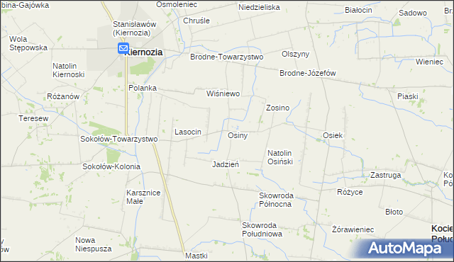 mapa Osiny gmina Kiernozia, Osiny gmina Kiernozia na mapie Targeo