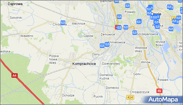 mapa Osiny gmina Komprachcice, Osiny gmina Komprachcice na mapie Targeo