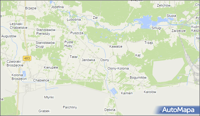 mapa Osiny gmina Szczerców, Osiny gmina Szczerców na mapie Targeo