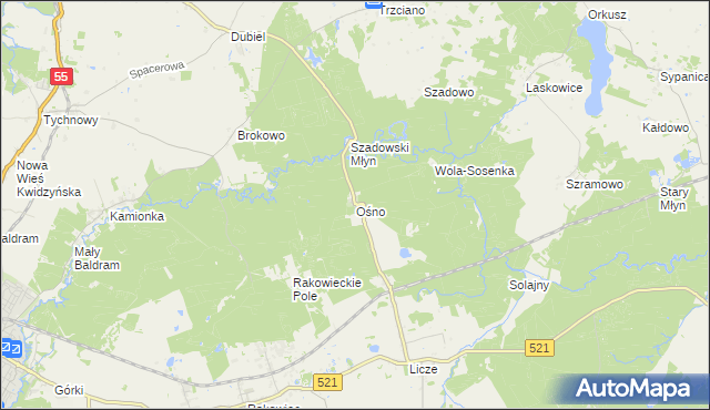 mapa Ośno gmina Kwidzyn, Ośno gmina Kwidzyn na mapie Targeo