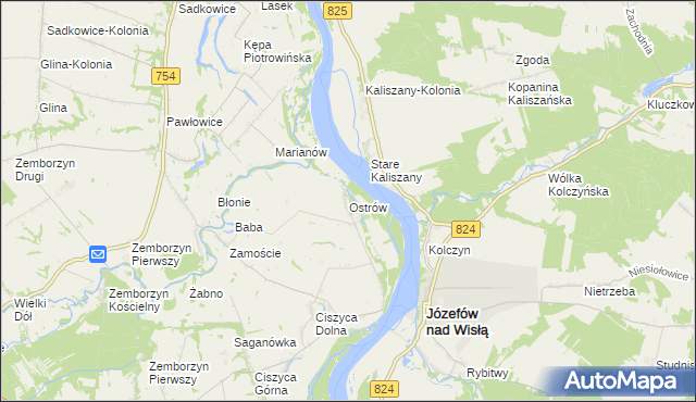 mapa Ostrów gmina Tarłów, Ostrów gmina Tarłów na mapie Targeo