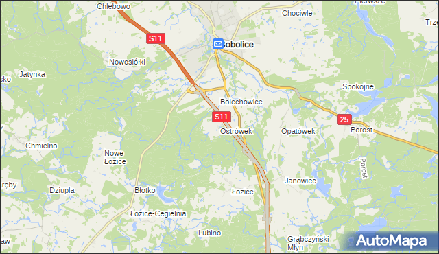 mapa Ostrówek gmina Bobolice, Ostrówek gmina Bobolice na mapie Targeo