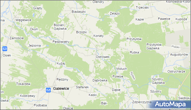 mapa Ostrówek gmina Galewice, Ostrówek gmina Galewice na mapie Targeo