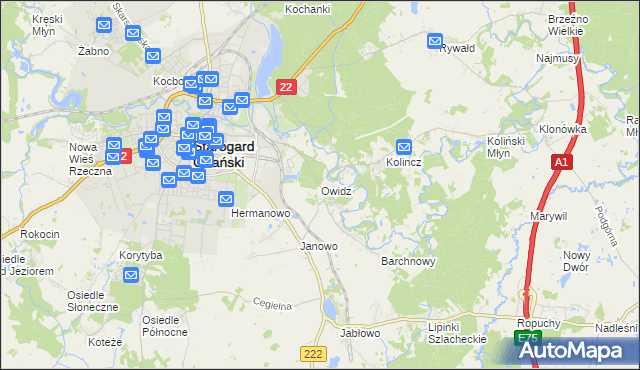 mapa Owidz, Owidz na mapie Targeo