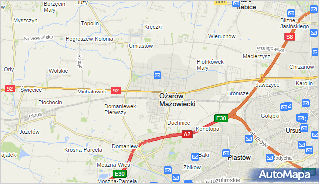 mapa Ożarów Mazowiecki, Ożarów Mazowiecki na mapie Targeo