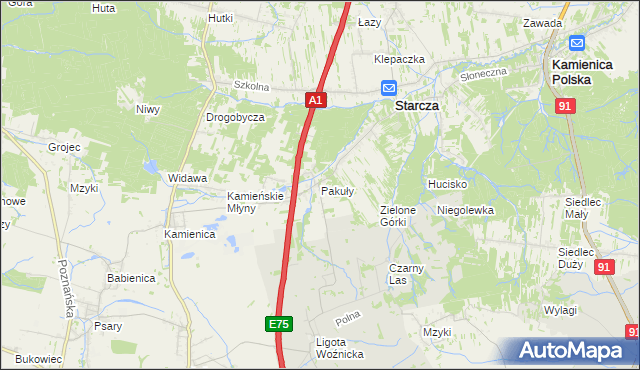 mapa Pakuły gmina Woźniki, Pakuły gmina Woźniki na mapie Targeo