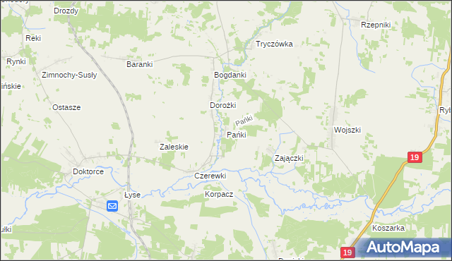 mapa Pańki gmina Juchnowiec Kościelny, Pańki gmina Juchnowiec Kościelny na mapie Targeo