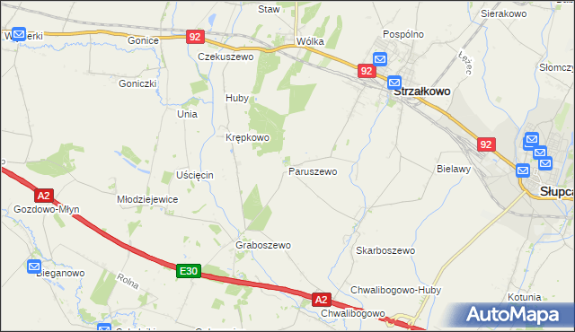 mapa Paruszewo, Paruszewo na mapie Targeo