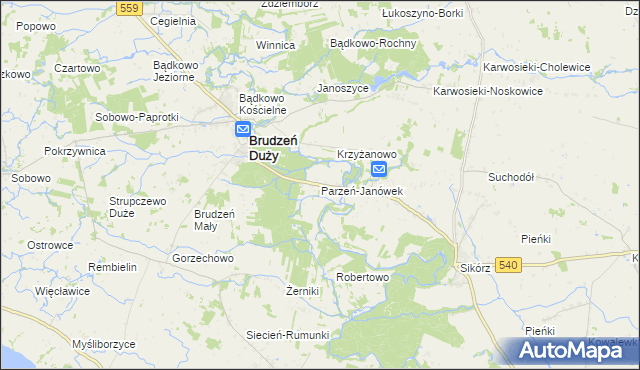 mapa Parzeń-Janówek, Parzeń-Janówek na mapie Targeo