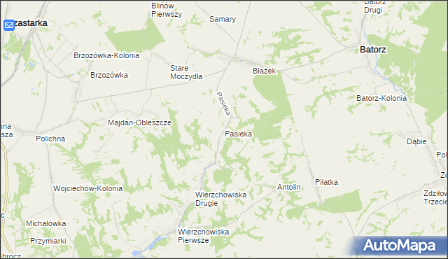 mapa Pasieka gmina Modliborzyce, Pasieka gmina Modliborzyce na mapie Targeo