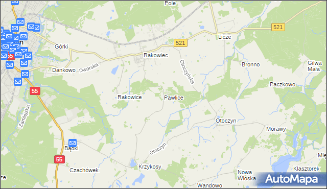mapa Pawlice, Pawlice na mapie Targeo