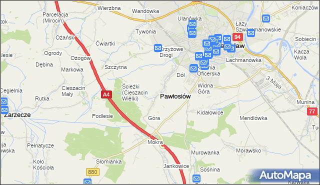 mapa Pawłosiów, Pawłosiów na mapie Targeo