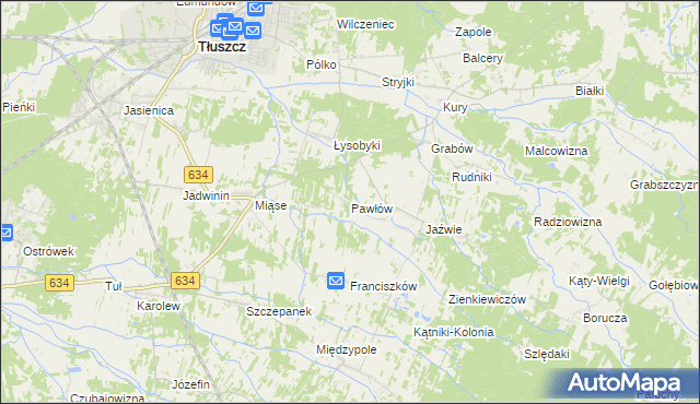 mapa Pawłów gmina Tłuszcz, Pawłów gmina Tłuszcz na mapie Targeo