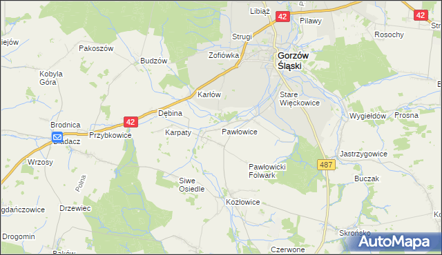 mapa Pawłowice gmina Gorzów Śląski, Pawłowice gmina Gorzów Śląski na mapie Targeo