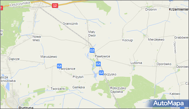 mapa Pawłowice gmina Krzemieniewo, Pawłowice gmina Krzemieniewo na mapie Targeo