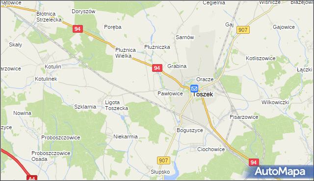 mapa Pawłowice gmina Toszek, Pawłowice gmina Toszek na mapie Targeo