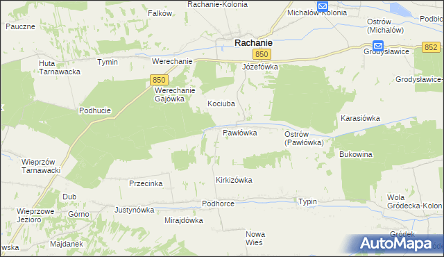 mapa Pawłówka gmina Rachanie, Pawłówka gmina Rachanie na mapie Targeo