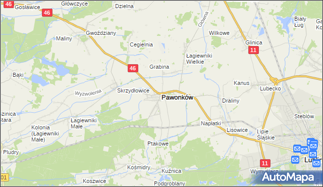 mapa Pawonków, Pawonków na mapie Targeo