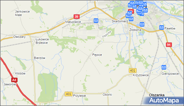 mapa Pępice gmina Skarbimierz, Pępice gmina Skarbimierz na mapie Targeo