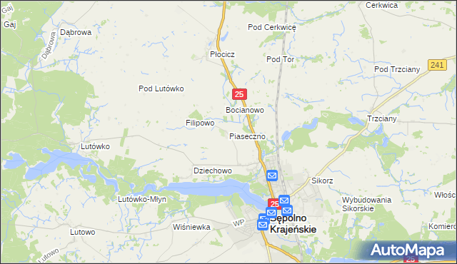 mapa Piaseczno gmina Sępólno Krajeńskie, Piaseczno gmina Sępólno Krajeńskie na mapie Targeo
