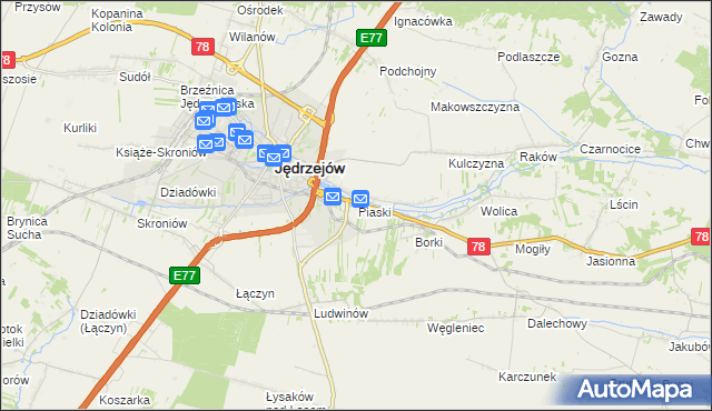 mapa Piaski gmina Jędrzejów, Piaski gmina Jędrzejów na mapie Targeo