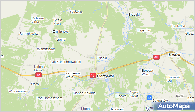 mapa Piaski gmina Odrzywół, Piaski gmina Odrzywół na mapie Targeo