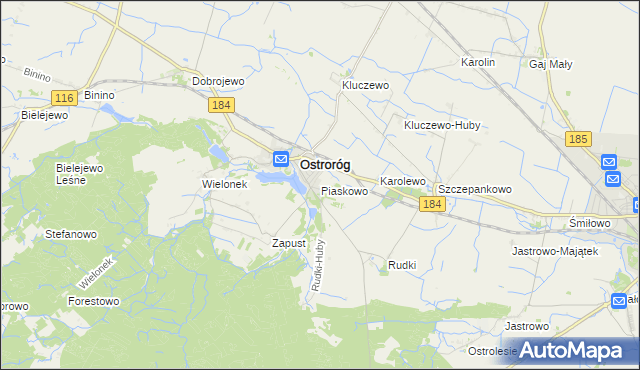 mapa Piaskowo gmina Ostroróg, Piaskowo gmina Ostroróg na mapie Targeo