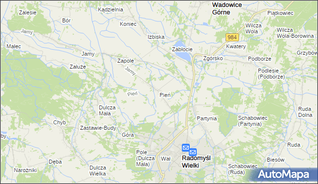 mapa Pień gmina Radomyśl Wielki, Pień gmina Radomyśl Wielki na mapie Targeo