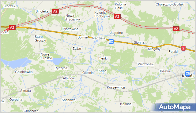 mapa Pieńki gmina Kotuń, Pieńki gmina Kotuń na mapie Targeo