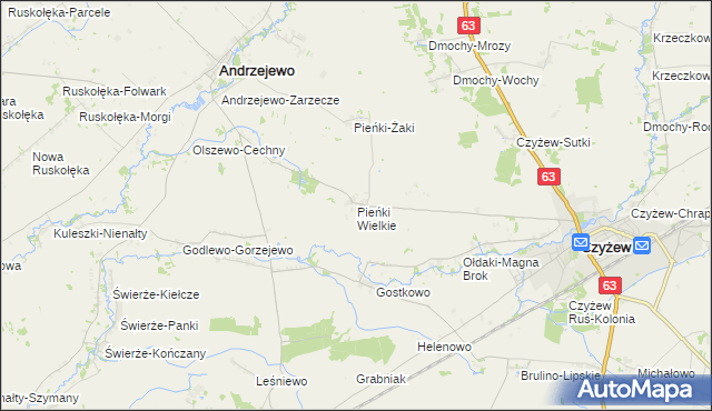 mapa Pieńki Wielkie, Pieńki Wielkie na mapie Targeo