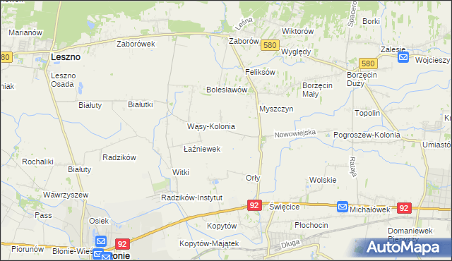 mapa Pilaszków gmina Ożarów Mazowiecki, Pilaszków gmina Ożarów Mazowiecki na mapie Targeo