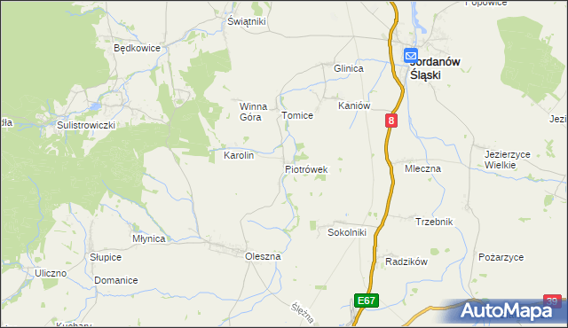 mapa Piotrówek gmina Jordanów Śląski, Piotrówek gmina Jordanów Śląski na mapie Targeo
