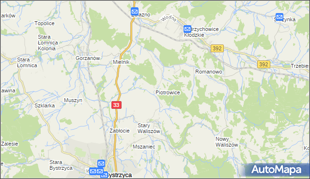 mapa Piotrowice gmina Bystrzyca Kłodzka, Piotrowice gmina Bystrzyca Kłodzka na mapie Targeo