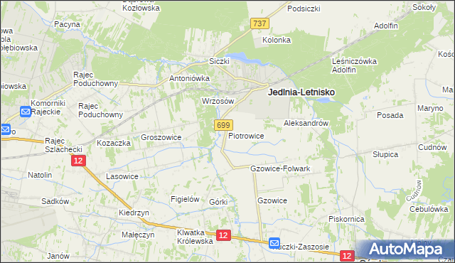 mapa Piotrowice gmina Jedlnia-Letnisko, Piotrowice gmina Jedlnia-Letnisko na mapie Targeo