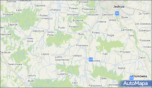 mapa Piotrówka gmina Jedlicze, Piotrówka gmina Jedlicze na mapie Targeo