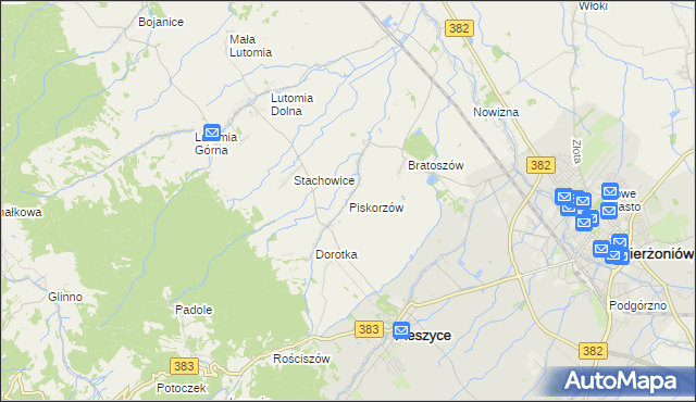 mapa Piskorzów gmina Pieszyce, Piskorzów gmina Pieszyce na mapie Targeo