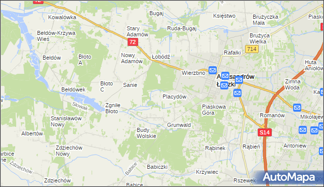 mapa Placydów, Placydów na mapie Targeo