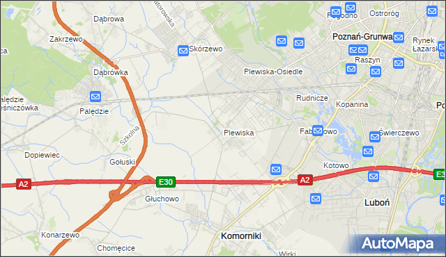 mapa Plewiska gmina Komorniki, Plewiska gmina Komorniki na mapie Targeo