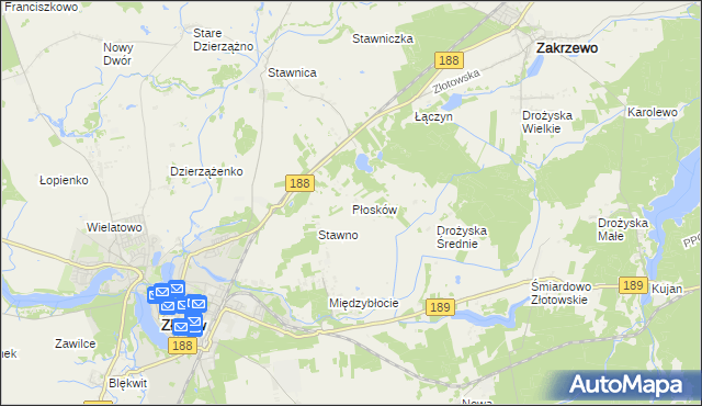 mapa Płosków gmina Złotów, Płosków gmina Złotów na mapie Targeo