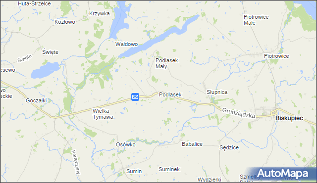 mapa Podlasek gmina Biskupiec, Podlasek gmina Biskupiec na mapie Targeo