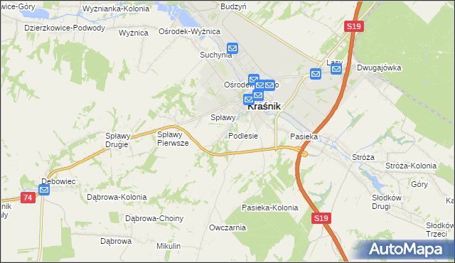 mapa Podlesie gmina Kraśnik, Podlesie gmina Kraśnik na mapie Targeo