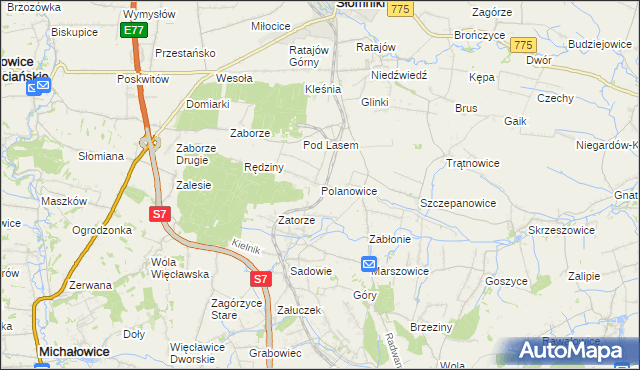 mapa Polanowice gmina Słomniki, Polanowice gmina Słomniki na mapie Targeo