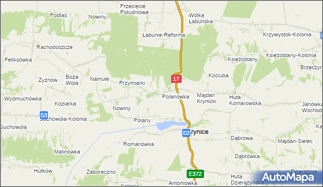 mapa Polanówka gmina Krynice, Polanówka gmina Krynice na mapie Targeo