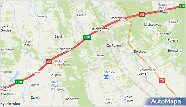 mapa Polesie gmina Łyszkowice, Polesie gmina Łyszkowice na mapie Targeo