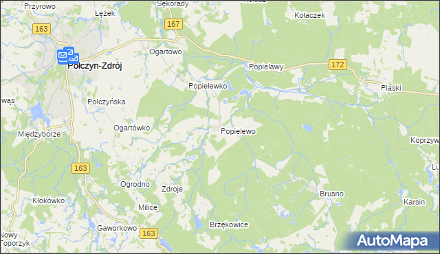 mapa Popielewo gmina Połczyn-Zdrój, Popielewo gmina Połczyn-Zdrój na mapie Targeo