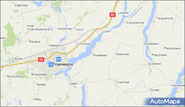 mapa Popielewo gmina Trzemeszno, Popielewo gmina Trzemeszno na mapie Targeo